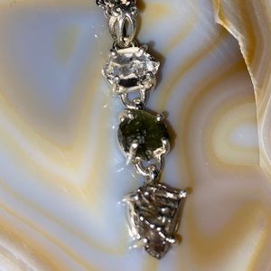 Sterling silver triple stone pendant w moldavite